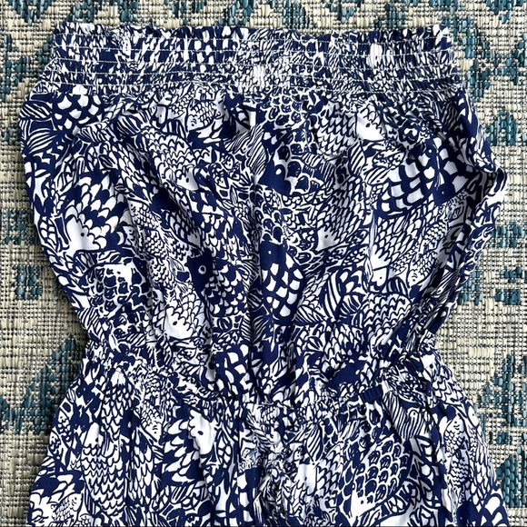 Lilly Pulitzer blue and white fish pattern strapless jumpsuit size XS. - Picture 5 of 8
